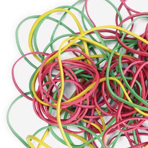 A photo of a group of colorful rubberbands isolated on a white background.